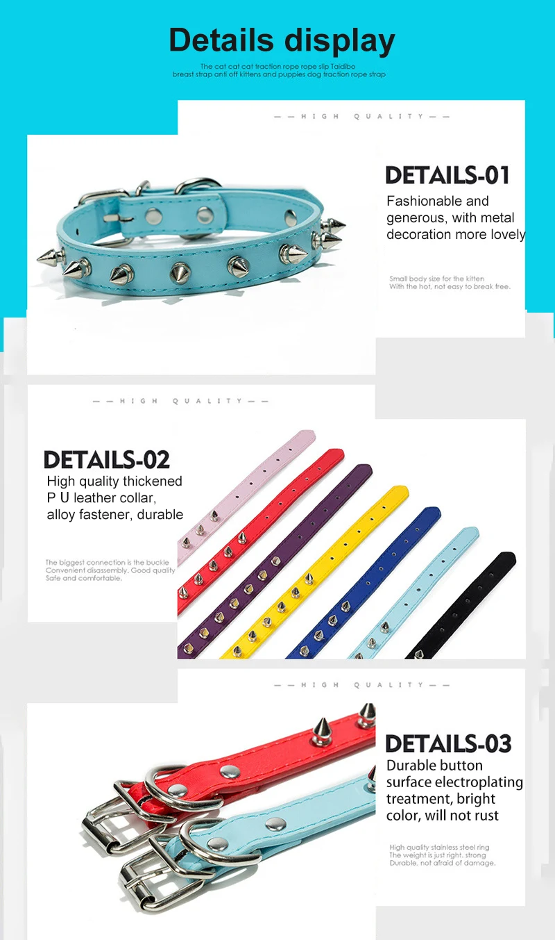 Title 2, Leather Cat Collar Anti-Bite Studded Cat Collar...