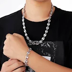 Colar e pulseira Coffee Bean Hip Hop de aço titânio e ouro 18K, para um visual moderno e estiloso, com resistência e durabilidade. — foto 16
