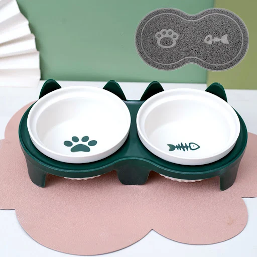 Title 21, Ceramic Double Cat Bowl Water Bowl Tall Diagona...