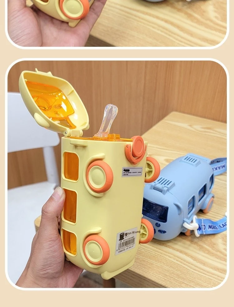 Title 6, Summer Cups with Cute Bus Car Design Straw with...