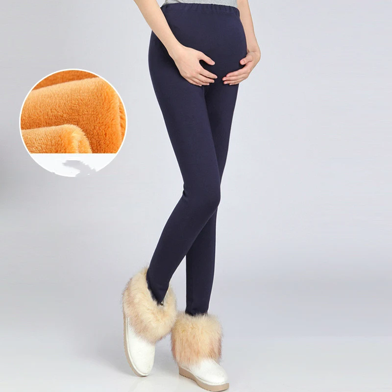 Schwangere Damen Warme Winterhose mit Plüschfutter, Verdickte Baumwoll-Leggings für kalte Tage, bequeme Umstandsmode — foto 8