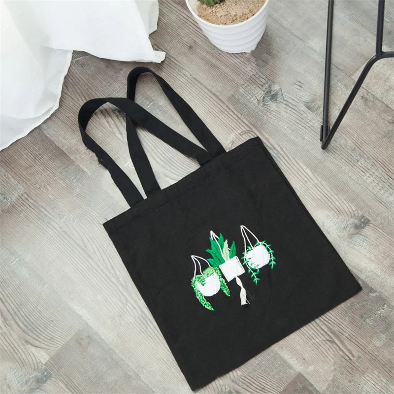 Title 2, Students Fashion Simple Embroidery Canvas Bag S...