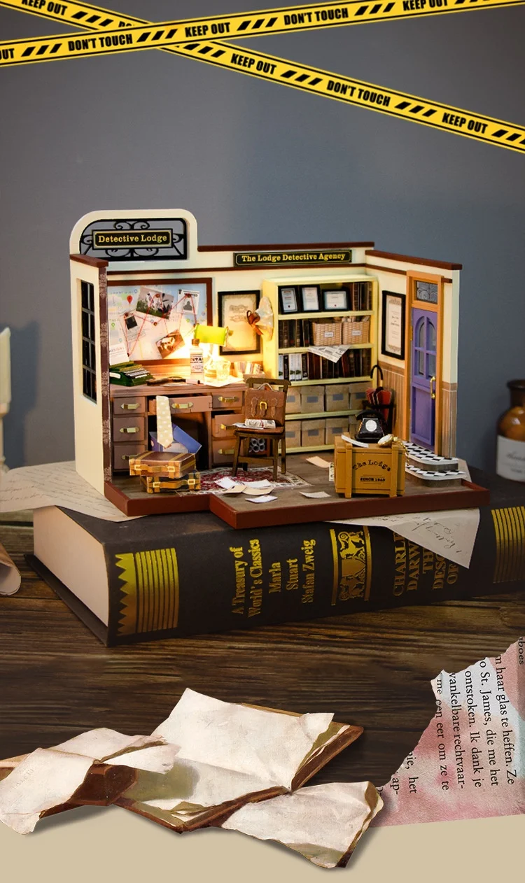 Quebra-Cabeça 3D Mini Agência de Detetives Mágica Criativa Feito à Mão. Construa sua cena de investigação, um presente divertido e educativo para todas as idades. — foto 4