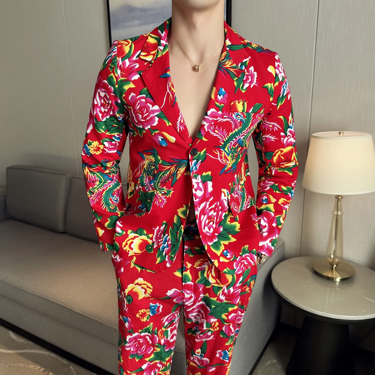Men's Casual Cool Big Flower Suit for a Relaxed, Stylish Look, Perfect for Summer, Lightweight, Comfortable and Breathab — photo 2