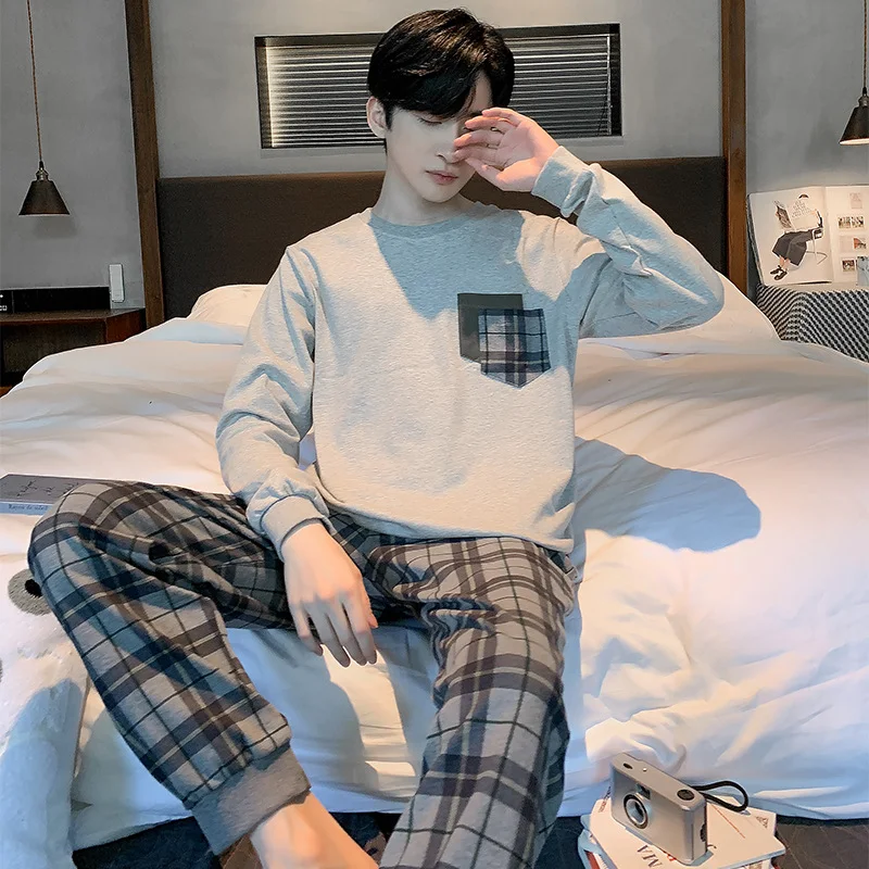Title 4, Heren lange mouw katoenen pyjama, eenvoudige lo...