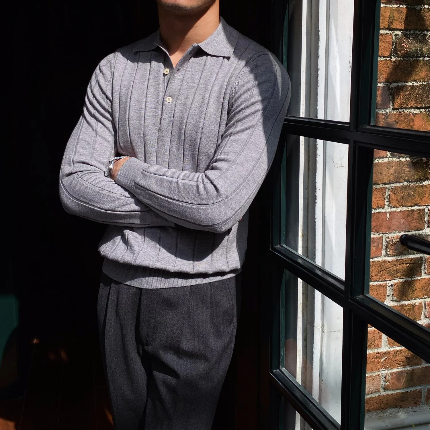 Title 5, All-matching slim fit gebreid overhemd met reve...