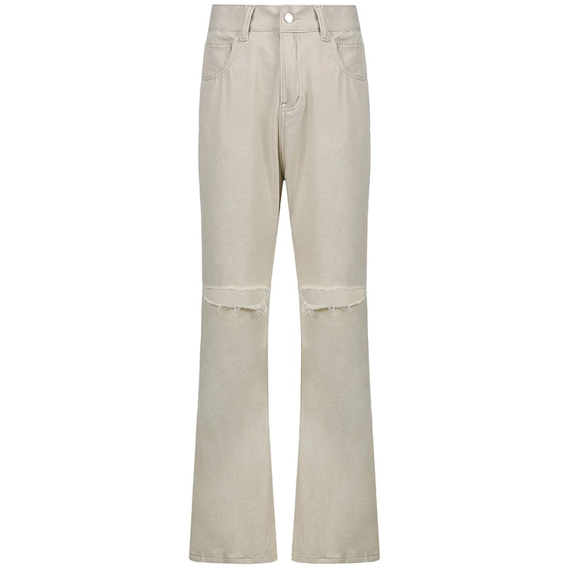Title 5, Casual Wide-leg Ripped High-waist Denim Trouser...