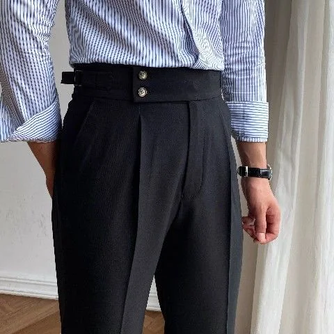 Title 7, Mens High-Waist Straight-Leg Casual Trousers