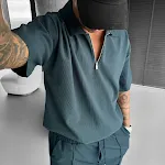 Terno masculino de shorts com zíper e gola polo Manga curta Conjunto casual para o verão Conforto e estilo Ideal para dias quentes — foto 11