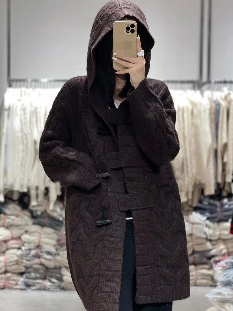 Twisted Hooded Jacket with Horn Buttons, Loose Casual Fit. Experience comfort and style in this versatile jacket perfect — photo 10
