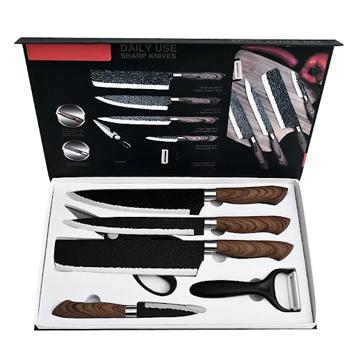 Title 5, New Hammer Pattern Six-piece Black Steel Forged...