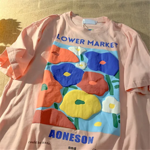 Title 1, Camiseta de manga corta con diseño de flores de...