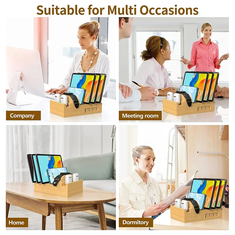 Title 7, Desktop Multi-USB Bamboo Charger Bracket Charge...
