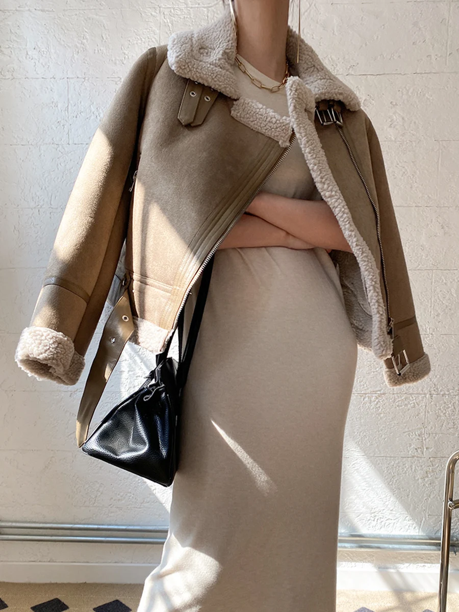 Title 23, Womens Lamb Fur and Cotton Motorcycle Jacket, ...