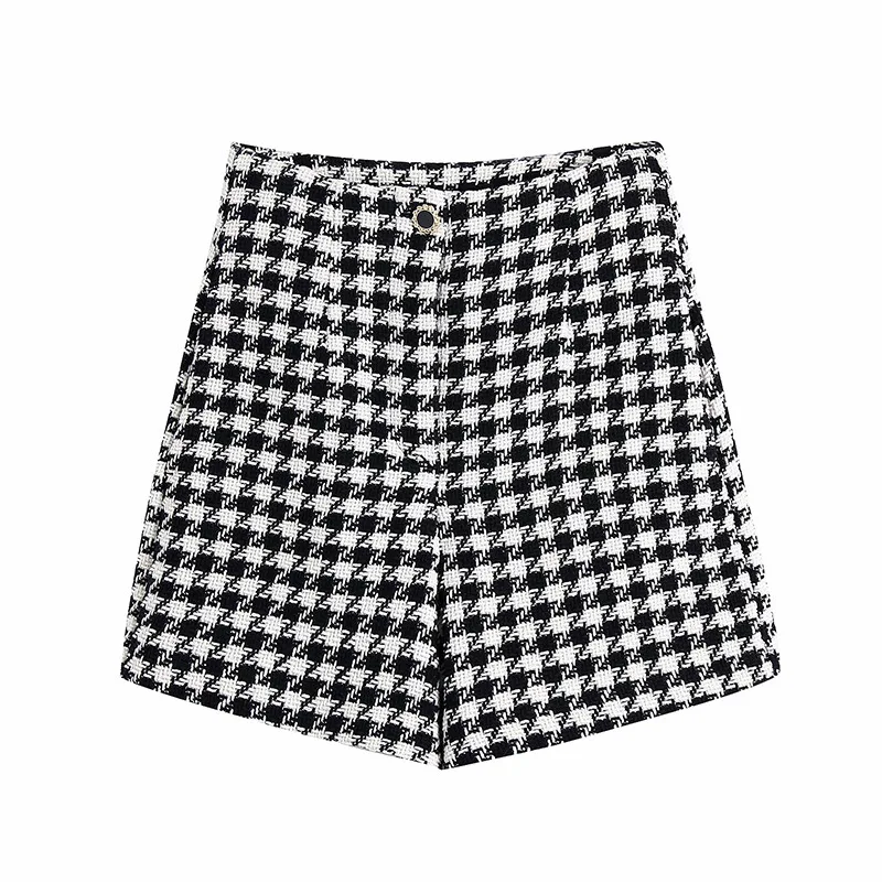 Damespak met hondenstoott-textuur, grote shorts, voor een stijlvolle en comfortabele look. Ideaal voor de zomer. — foto 2