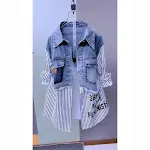 Denim Patchwork Stripes Shirt