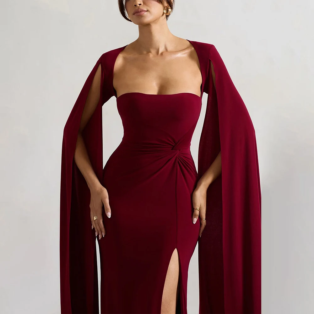 Title 4, Square Collar Mop Long Sleeve High Slit Solid C...
