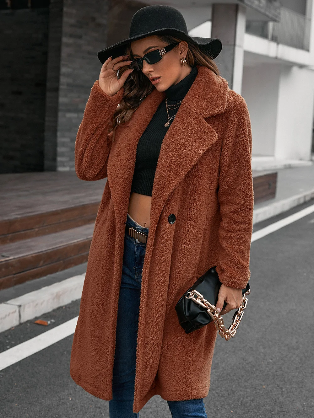 Title 14, Single-breasted Mid-plush Trench Coat with a lo...
