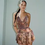 Bretel sexy backless print slim fit jurk — foto 6