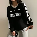 Cappotto donna casual ampio con stampa lettere, barre parallele e colore a contrasto. Per un look rilassato e alla moda. — foto 17
