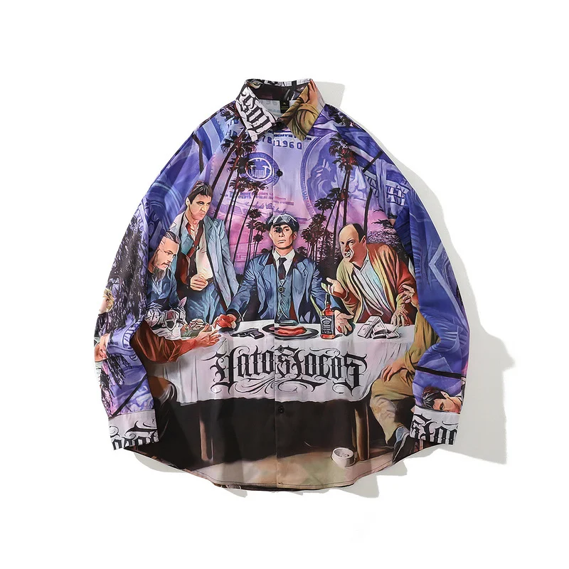 Camisa casual masculina retrô religiosa de manga longa estampada, confortável e estilosa, ideal para uso diário, um toque de fé no seu visual — foto 3