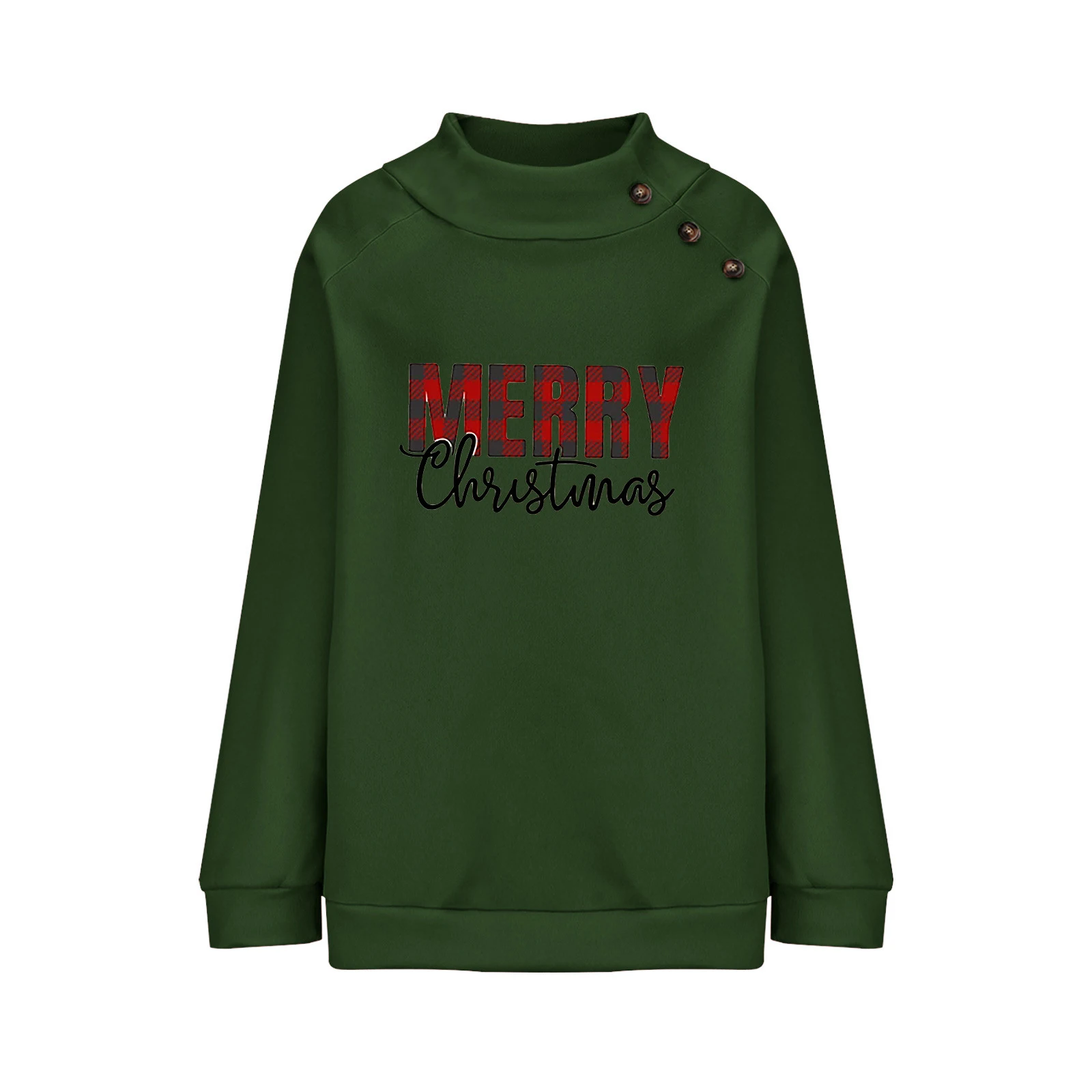 Sudadera holgada con letras navideñas y cuello alto estampada para mujer — foto 7