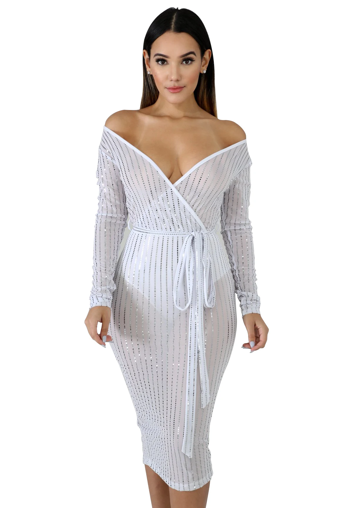Title 14, Deep V dress with screen punch