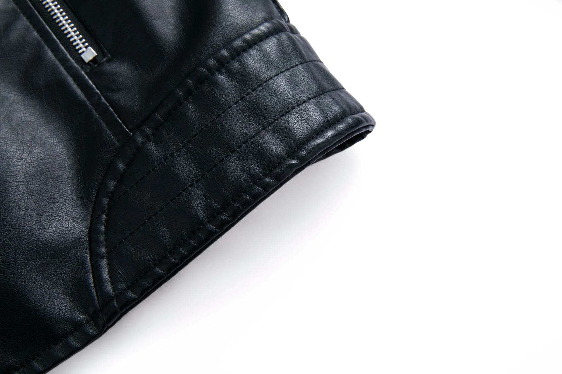 Women's short leather jacket with lapel, motorcycle style, and oblique zipper. A stylish, versatile jacket, perfect for — photo 7
