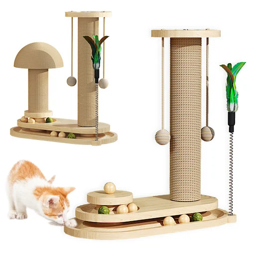 Solid Wood Cat Scratch Sisal Cat Scratching Post Non-formaldehyde Wood Turntable with Toy Ball Durable Playground for Ca — photo 1