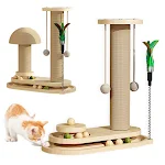 Solid Wood Cat Scratch Sisal Cat Scratching Post Non-formaldehyde Wood Turntable with Toy Ball Durable Playground for Ca — photo 1