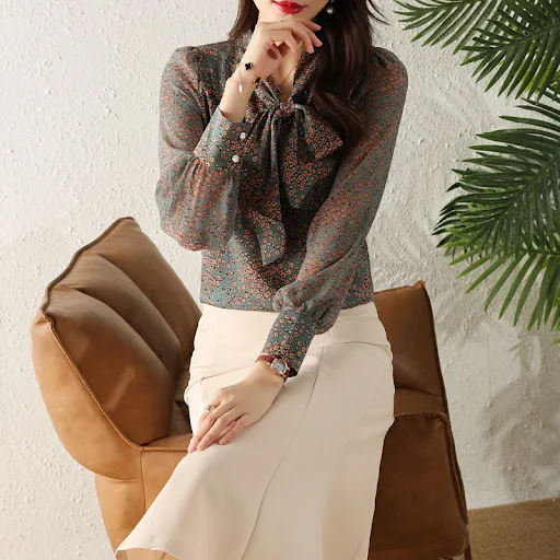 Title 6, Printed Shirt Womens Stand-up Collar Lace-up C...