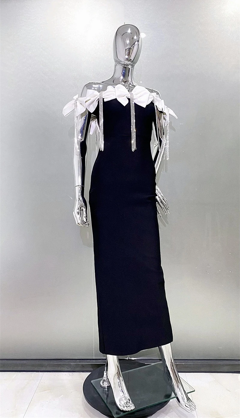 Rhinestone White With Tassels Bow Tube Top Dress — photo 12