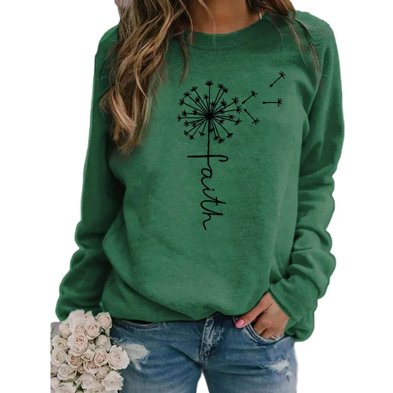 Title 4, Faith Letter Print Round Neck Long Sleeve T-Shi...