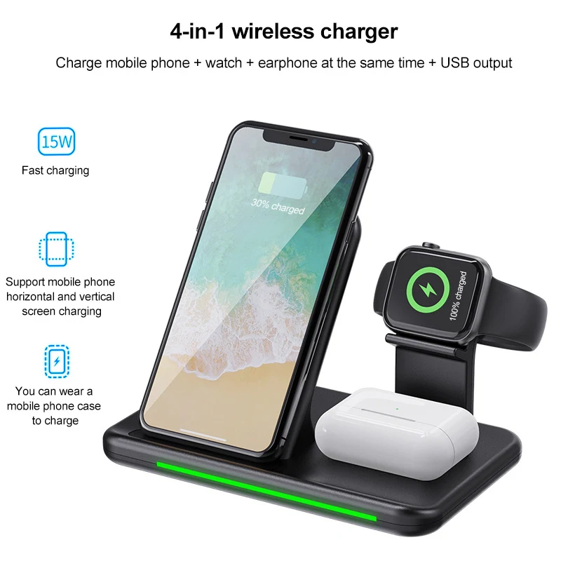 Title 6, Caricatore wireless 15W quattro in uno per tele...