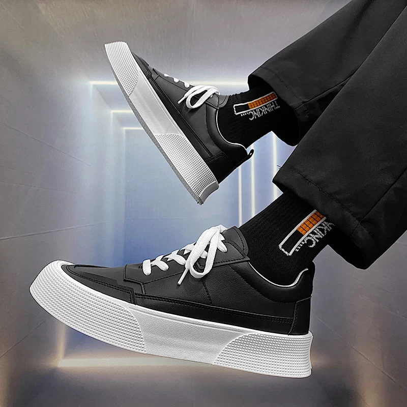 Men's Sports Height Increasing Leisure Shoes Solid Color All-match Thick Bottom Board Shoes provide comfort and versatil — photo 2