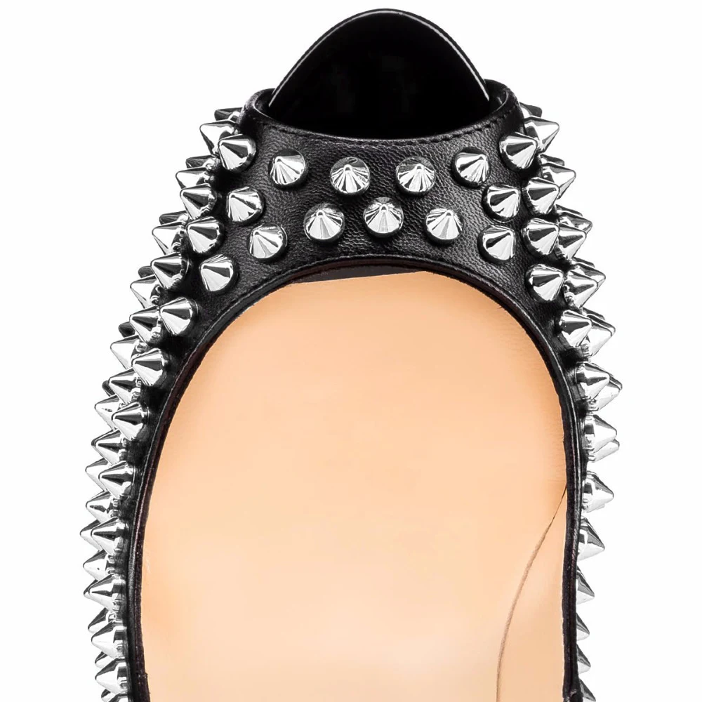 Sapatos femininos de salto super alto com rebites boca de peixe, estilo europeu e americano, AliExpress tamanho grande, perfeitos para festas. — foto 2