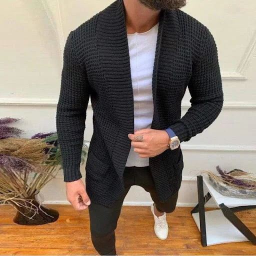 Title 4, Jaqueta cardigan de malha casual listrada mascu...