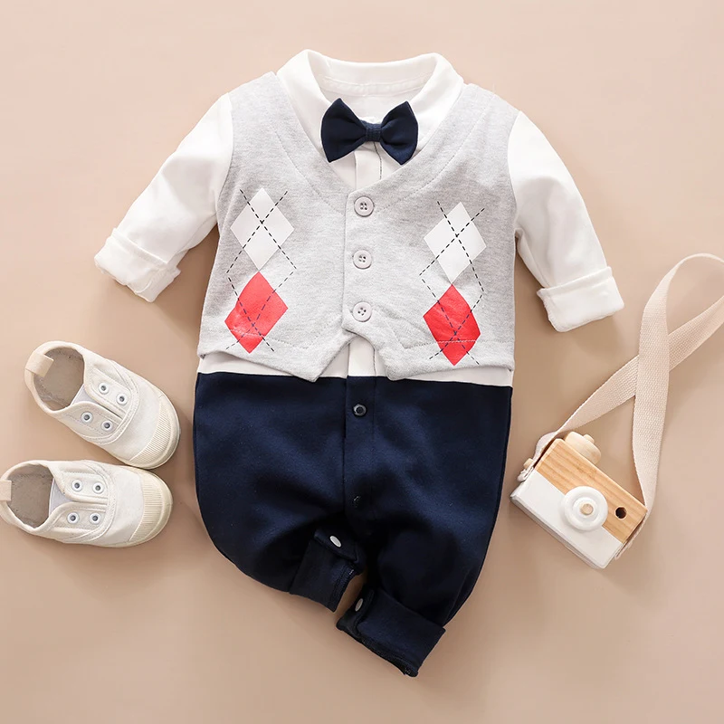 Macacão para Bebê Modelos Primavera e Outono Roupa de Bebê Cavalheiro Roupas de Bebê de Manga Longa Roupas de Bebê Comércio Exterior Conforto — foto 10