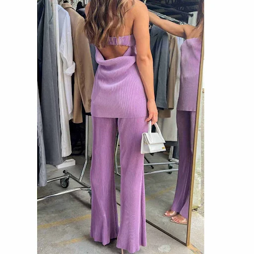 Title 2, Slim Top Casual Trousers Solid Color Two-piece Set