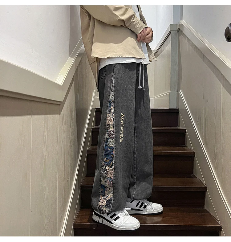 Jeans de hombre High Street Bear Stitching, pantalones sueltos para otoño, estilo casual y holgado para parejas. — foto 16