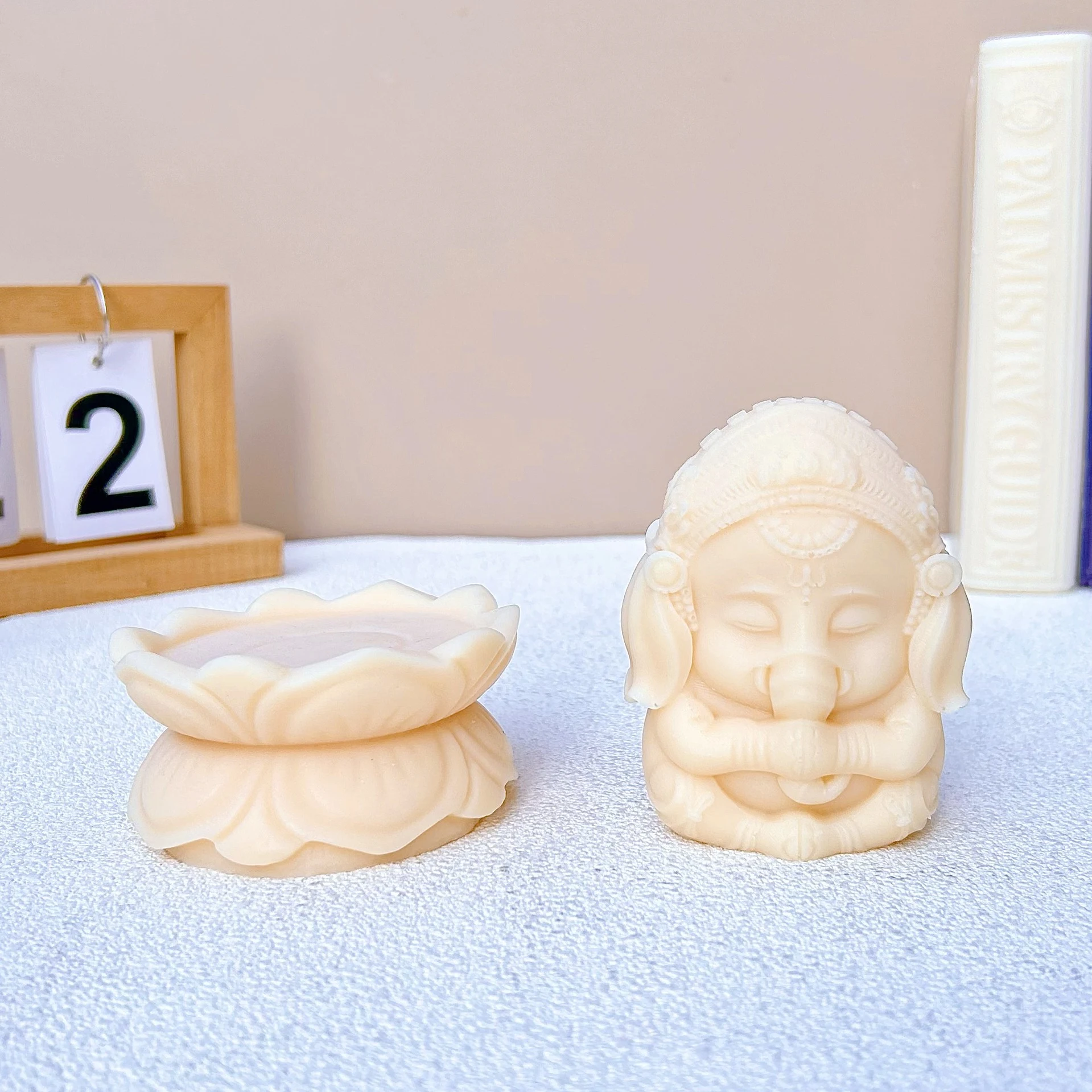 Elephant God Candle Silicone Mold Lotus Base Silicone Mold Create unique, detailed candles. Easy demolding and intricate — photo 7
