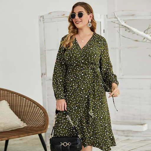 Title 4, MMMM Herfst Midi Jurk met Hoge Taille Lange Mou...