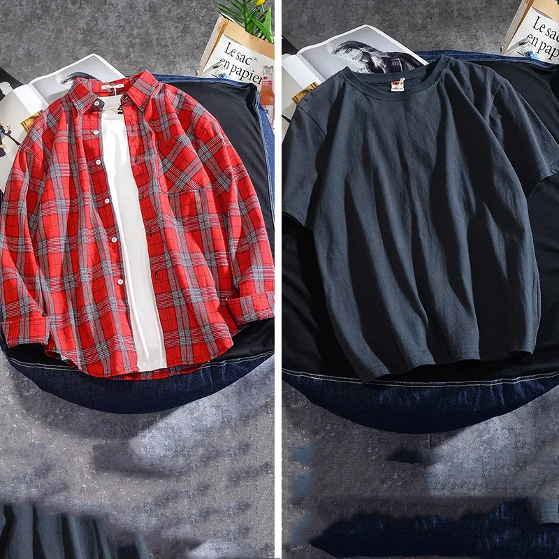 Men's Spring and Autumn Ins Plaid Shirt with long sleeves. Comfortable and stylish, perfect for casual wear. A versatile — photo 8