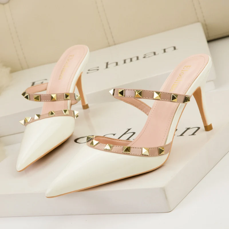 Women's Metal Rivet Patent Leather Sandals, stylish and comfortable. Elevate your look with these versatile sandals, per — photo 4