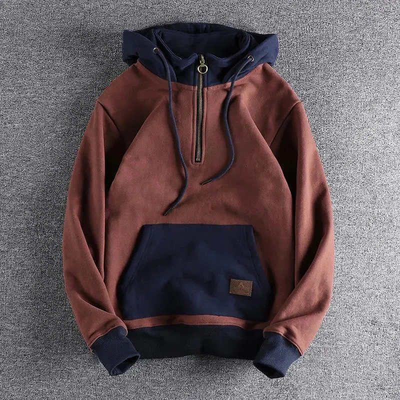 Men's Trendy Autumn Winter Fleece-Lined Thickened Hooded Sweatshirt. Retro style, contrast color design, new youth stand — photo 4