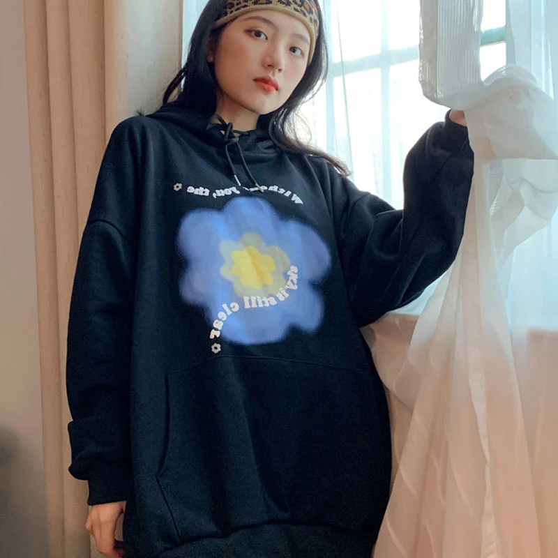 Moletom com capuz feminino, fino e solto, manga longa para estudantes, ideal para primavera e outono, confortável e estiloso para o dia a dia. — foto 4