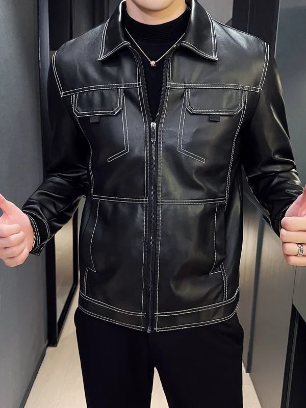 Zachte leren jas met Metal Button Tooling-stijl. Stijlvolle en comfortabele jas voor een verfijnde look. Perfect voor dagelijks gebruik en speciale gelegenheden. — foto 4