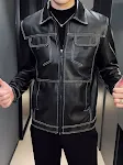 Zachte leren jas met Metal Button Tooling-stijl. Stijlvolle en comfortabele jas voor een verfijnde look. Perfect voor dagelijks gebruik en speciale gelegenheden. — foto 4