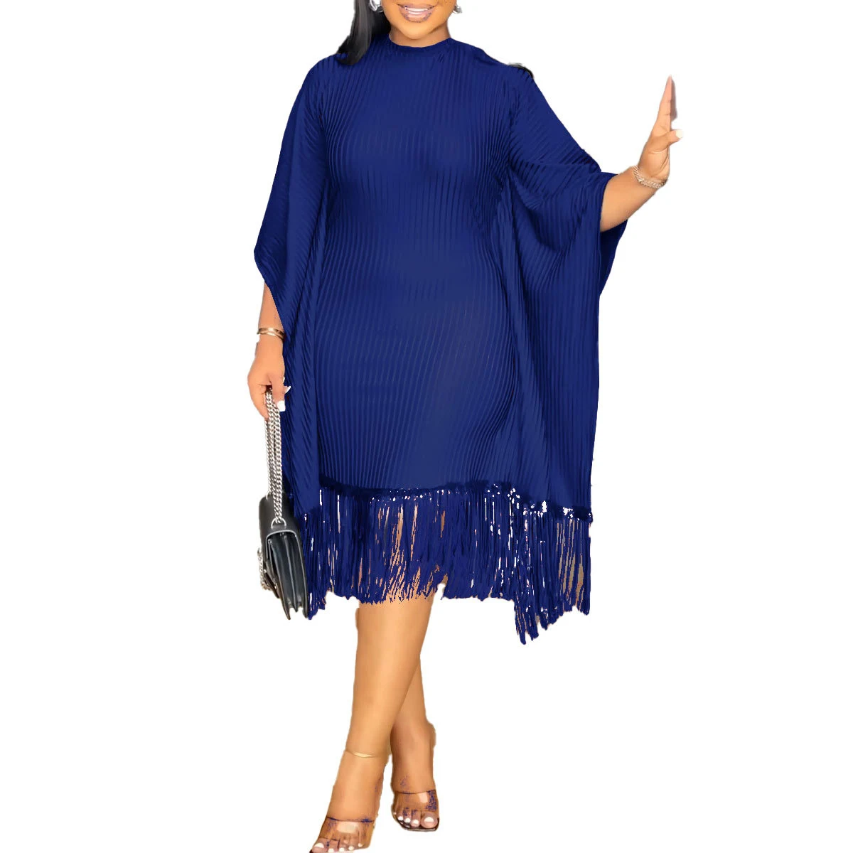 Ladies Tassel Bat Sleeve Sheath Dress — photo 4