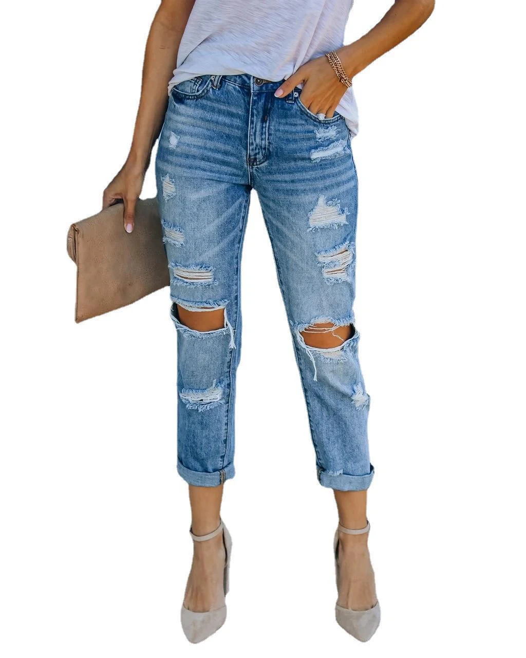 Damesmode Straight Jeans met watergat, comfortabel. Jeans met een rechte pijp en een modieuze uitstraling voor een casual look. Perfect voor dagelijks gebruik. — foto 3